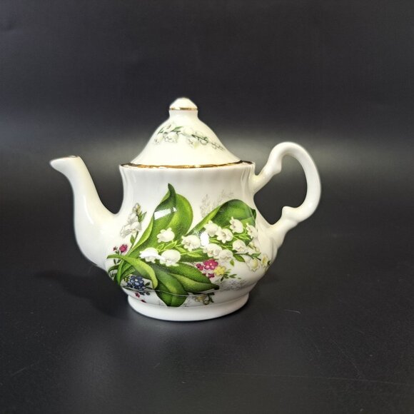 Staffordshire Collection Bone China Miniature Teapot Lily Floral Design Vintage - Picture 1 of 11